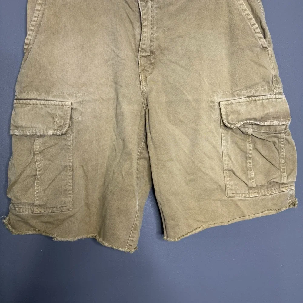 VTG American Eagle Mens Size 32 Military Cargo Cut Off Short Beige Canvas Baggy